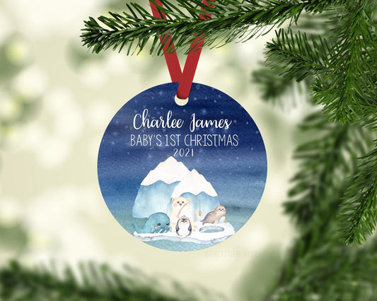 Ice burg Polar Bear Baby First Christmas Ornament, O19