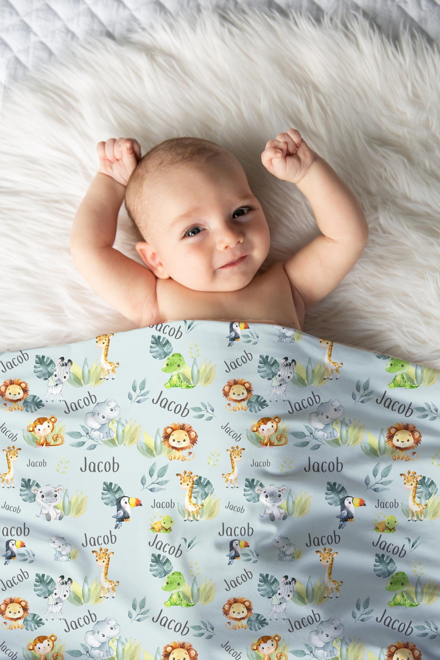 Safari Blanket, Lion, Elephant, Giraffe, Zebra Swaddle Set S3