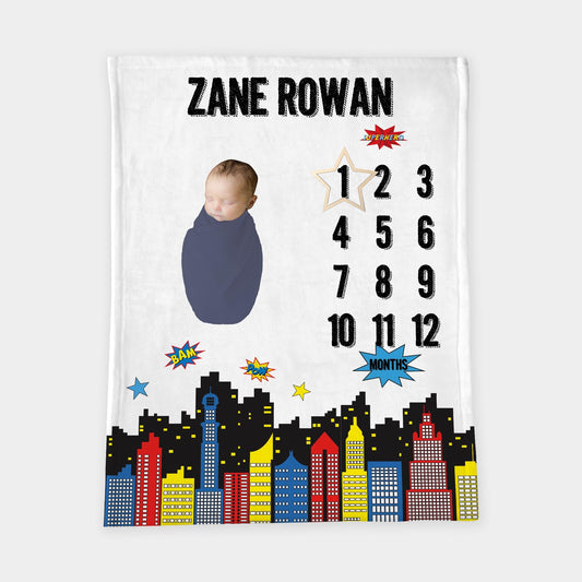 Superhero Baby Milestone Blanket, Boy B11