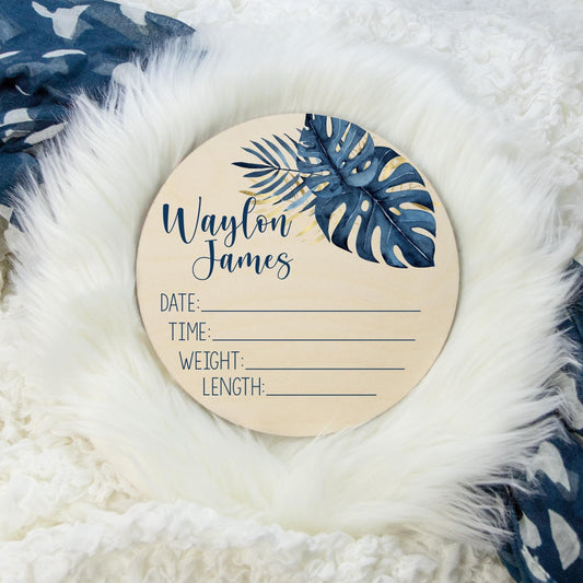 Palm Leaves Tropical Wooden Birth Stat Sign F56