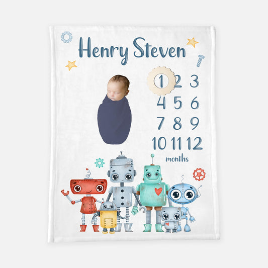 Robot Baby Boy Milestone Blanket, B18