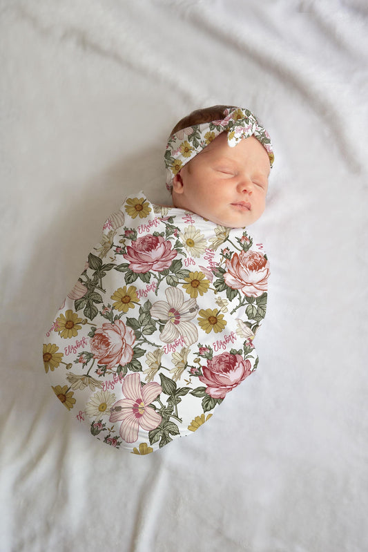 Boho Vintage Floral Swaddle Set, F28