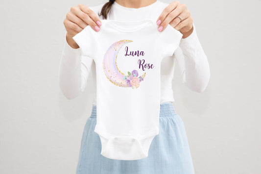 Luna Baby Bodysuit, Pink Moon Baby Outfit, Baby Shower Gift, Pregnancy Reveal Baby Shirt, Baby One Piece, Love You To The Moon and Back T8