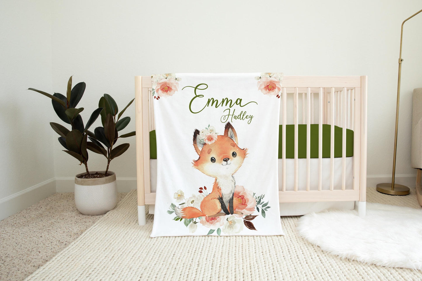 Girl Fox Nursery Baby Blanket, Woodland W25