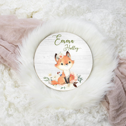 Round Wood Name Sign, Girl Fox Woodland W25