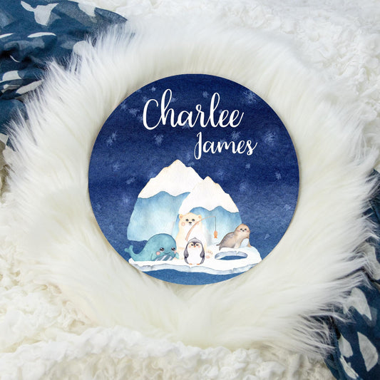 Arctic Animal Round Wood Name Sign, O19