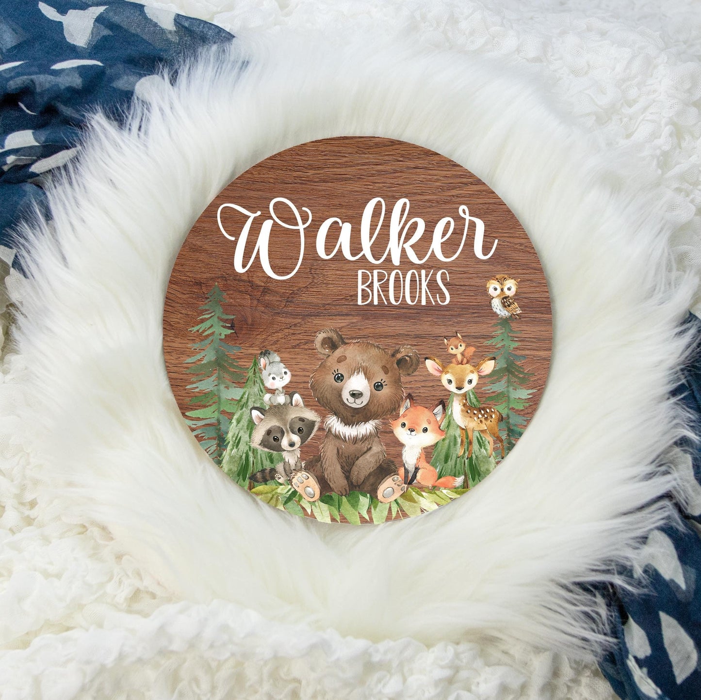 Woodland Animal Name Sign, Bear Fox Raccoon Deer Wood Sign W27