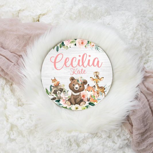 Girl Woodland Round Wood Name Sign, W28