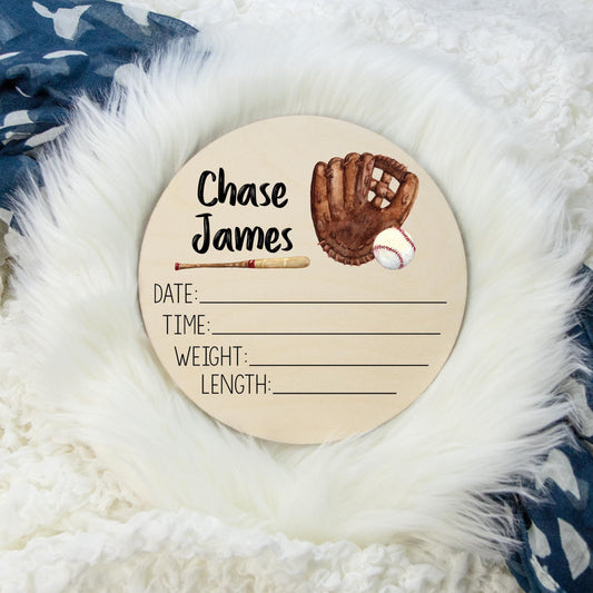 Baseball Wooden Birth Stat Sign, B1