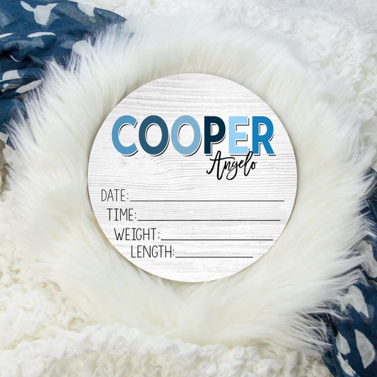 Modern Style Blue Tones Wooden Birth Stat Sign