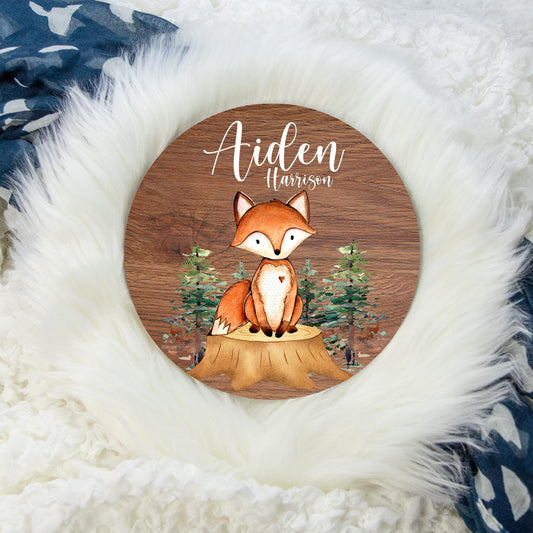 Fox Woodland Wooden Baby Name Sign, W3