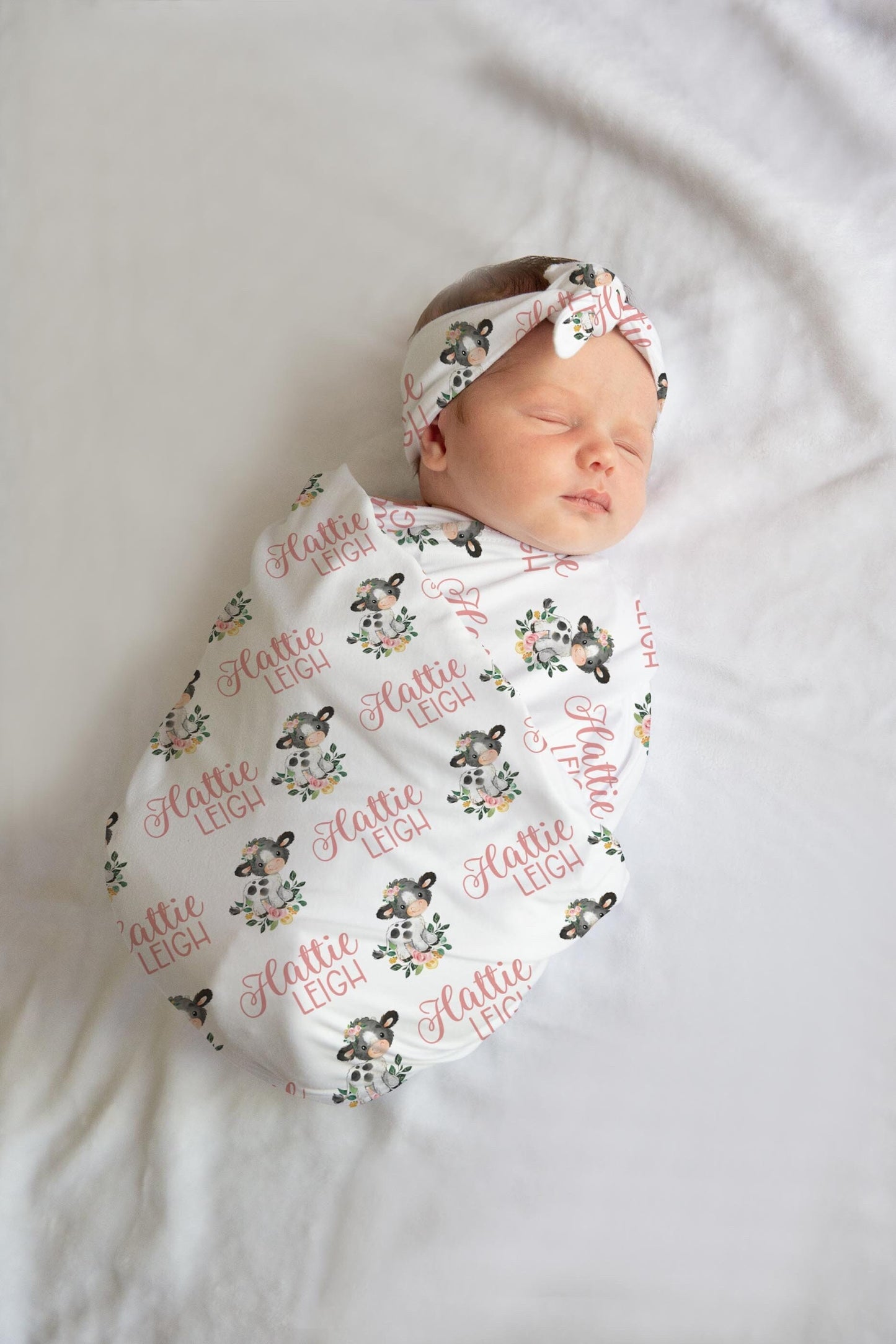 Girl Cow Swaddle Set, Floral C5