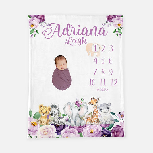 Floral Girl Safari Milestone Blanket, S2