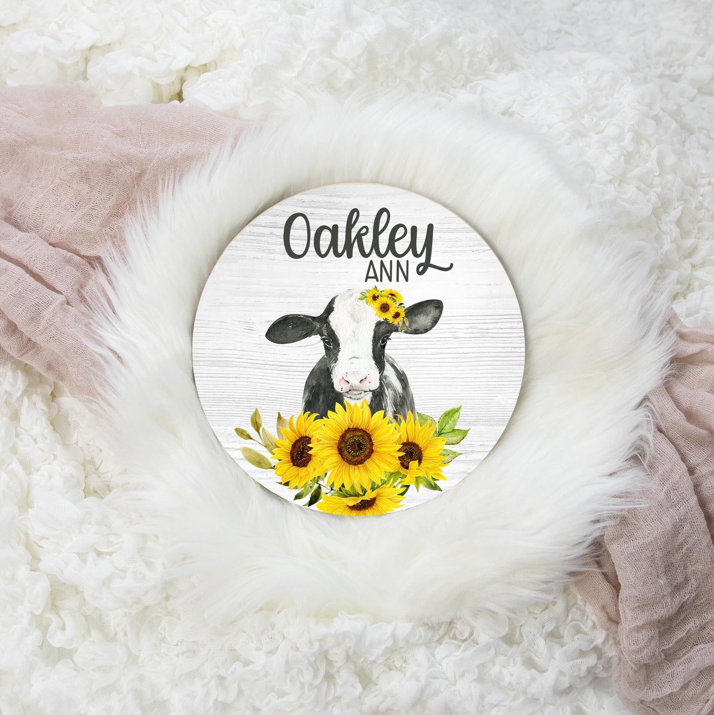 Cow Sunflower Wooden Name Sign, C14