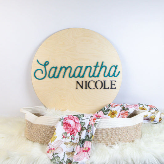 Round 3D Wood Nursery Name Sign, 15-24 Inch