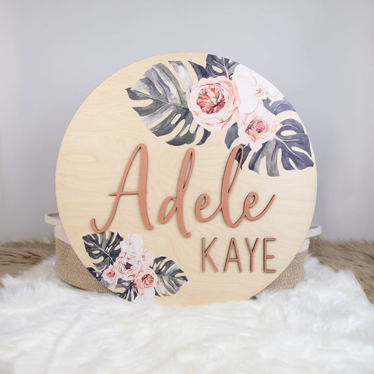 Round 3D Nursery Name Sign, Wood