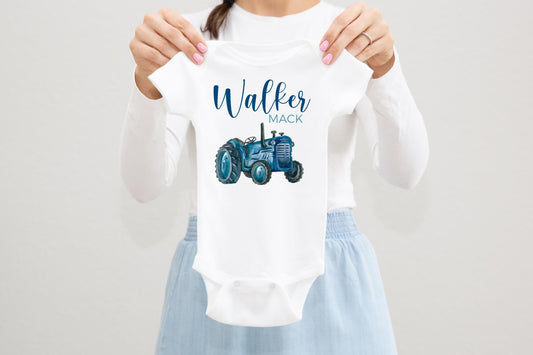 Blue Tractor Farm Baby Bodysuit