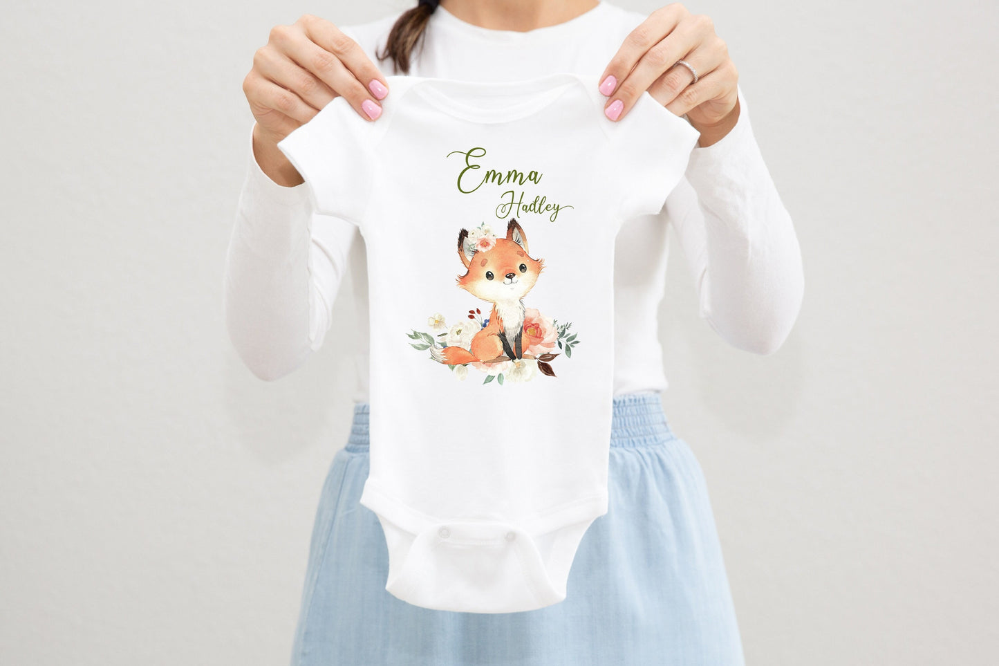 Girl Fox Baby Bodysuit, Fox Bodysuit, Baby Shower Gift, Pregnancy Reveal Baby Shirt, Baby One Piece, Woodland Fox Baby Outfit W25