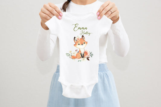 Girl Fox Baby Bodysuit, Fox Bodysuit, Baby Shower Gift, Pregnancy Reveal Baby Shirt, Baby One Piece, Woodland Fox Baby Outfit W25