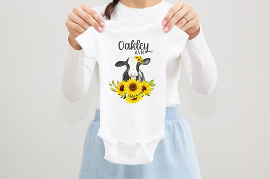 Sunflower Cow Baby Bodysuit, Girl C14