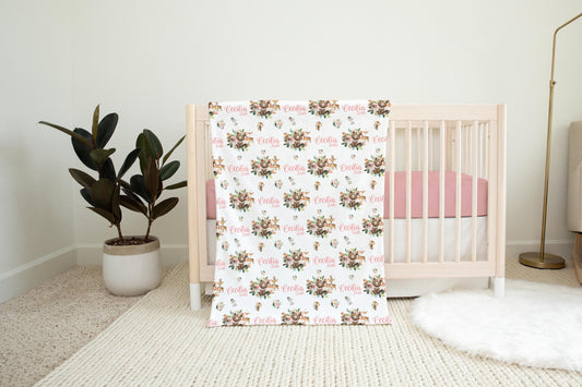 Girl Woodland Name Swaddle Blanket, Floral W28