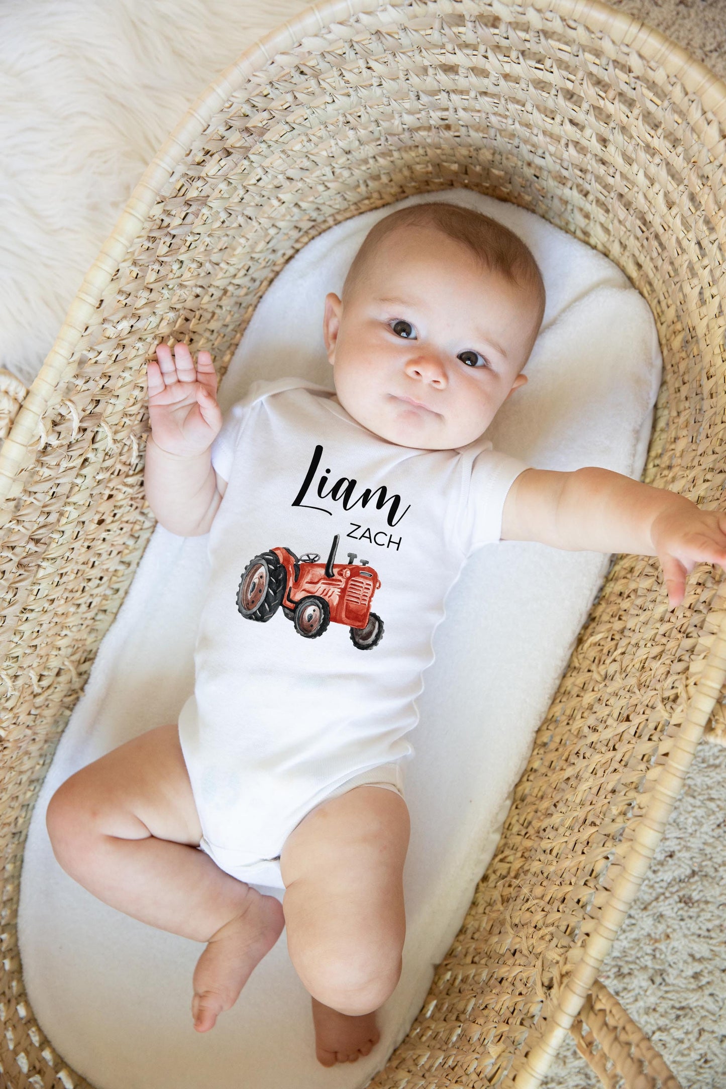 Red Tractor Baby Bodysuit, Farm