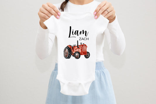 Red Tractor Baby Bodysuit, Farm