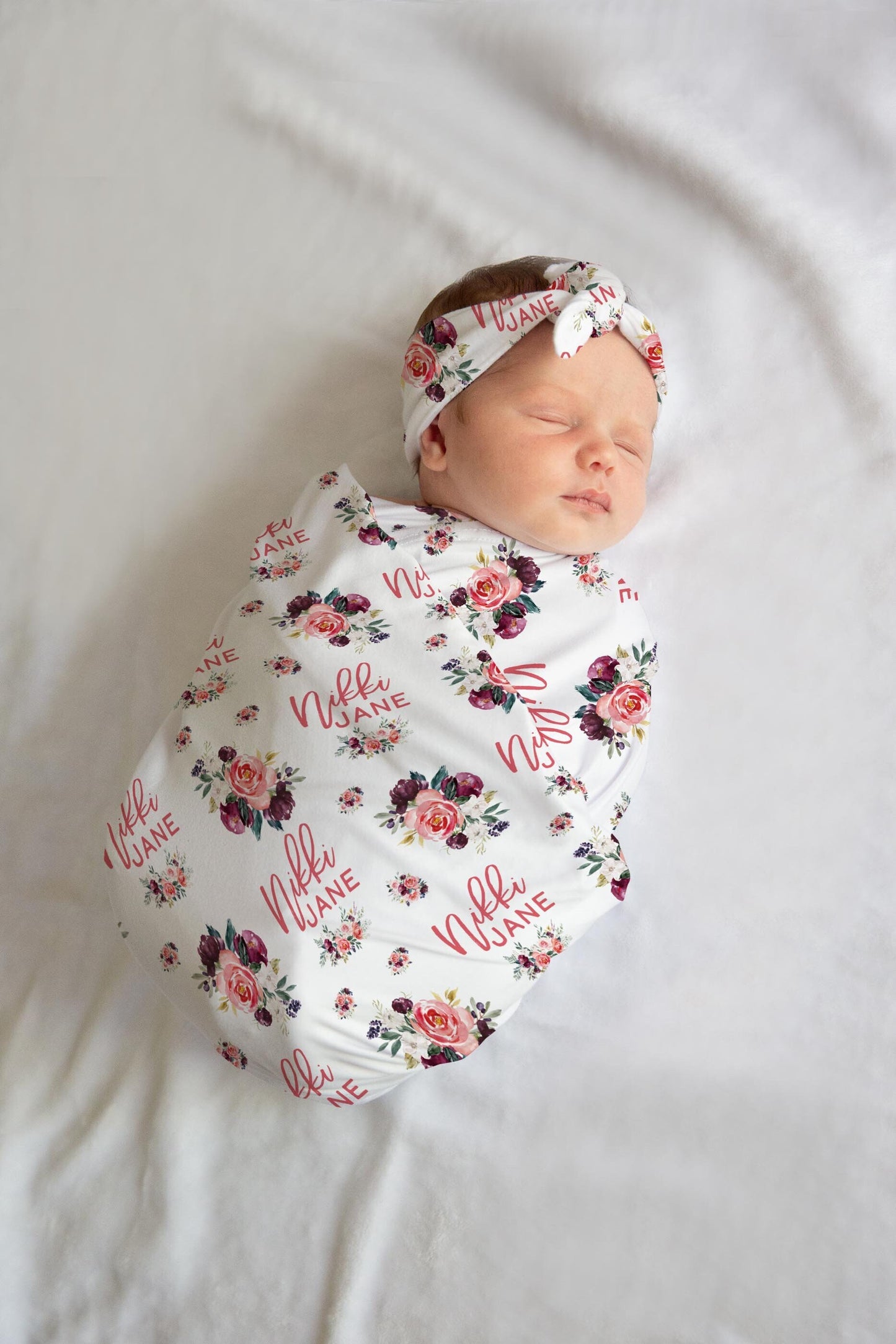 Burgundy and Blush Rose Swaddle Set, F65