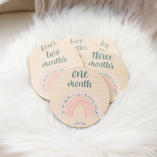 Rainbow Wood Milestone Cards, Boho T26