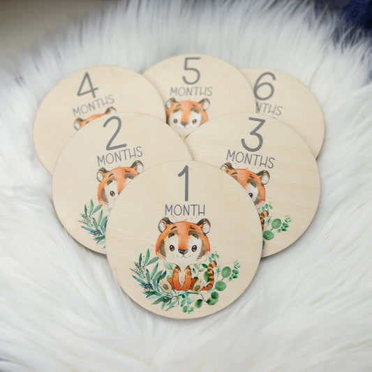 Tiger Milestone Cards, Wood Photo Prop, S7