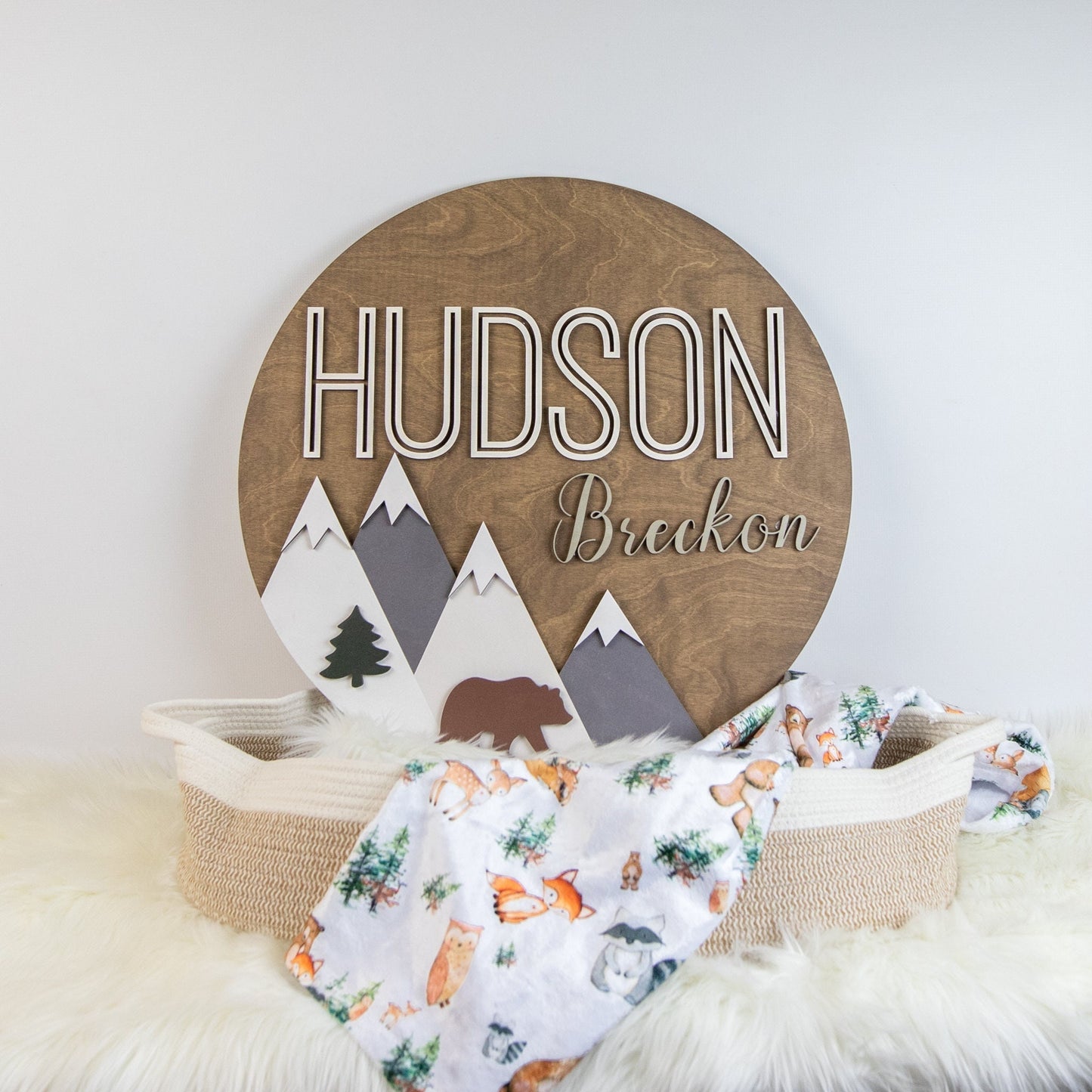 Woodland Nursery Name Sign, 15-24 Inch Personalized 3D Sign