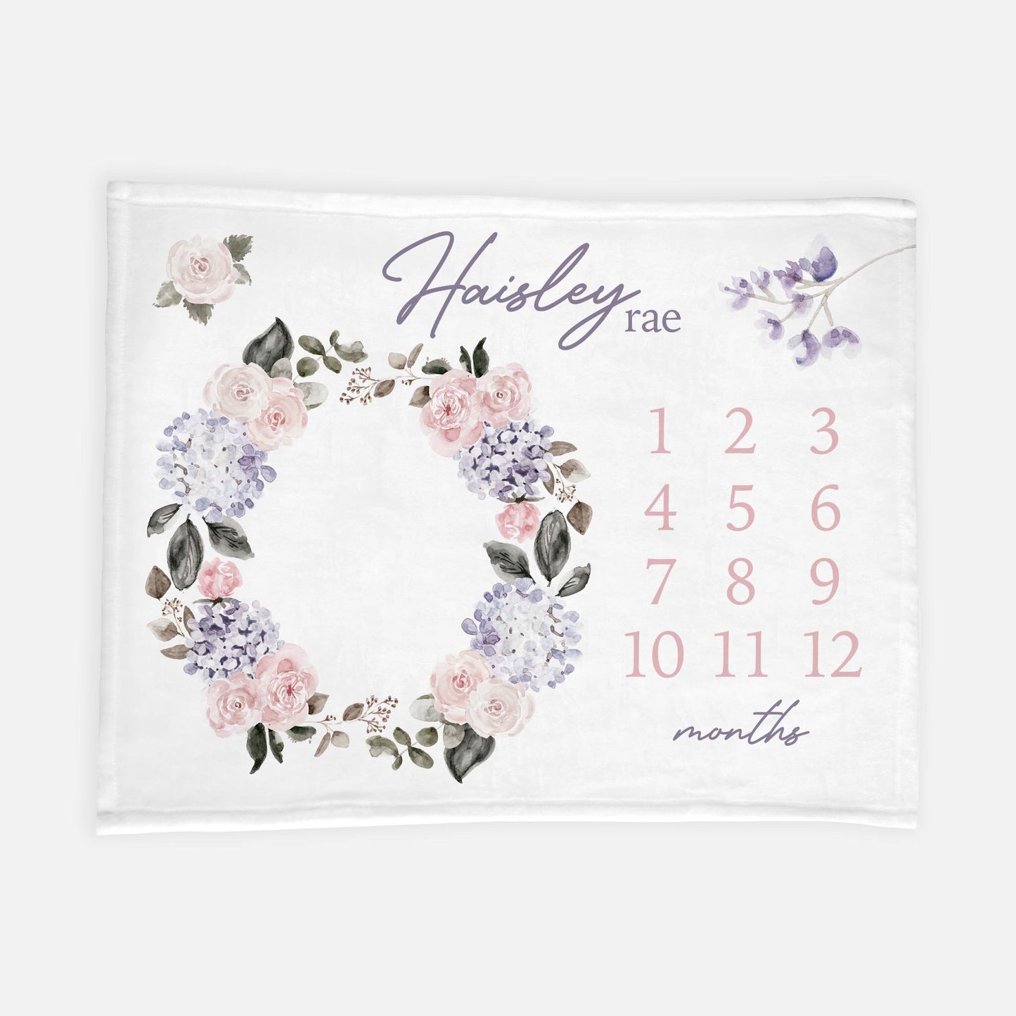 Hydrangea and Roses Baby Milestone Blanket, Elegant Floral F66