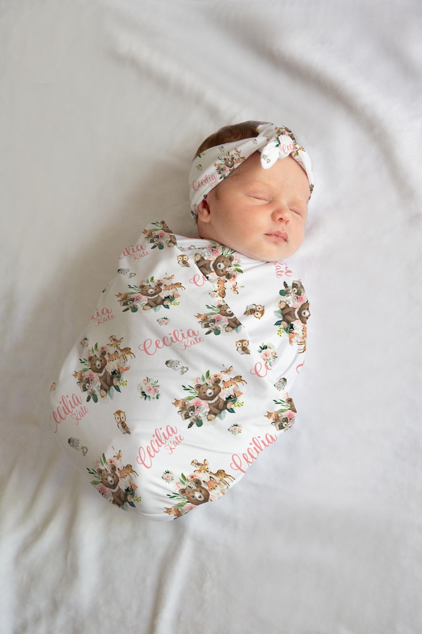 Girl Woodland Name Swaddle Blanket, Floral W28