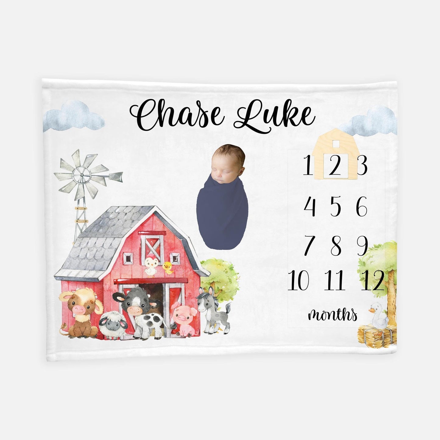 Farm Animal Baby Milestone Blanket, Gender Neutral C1