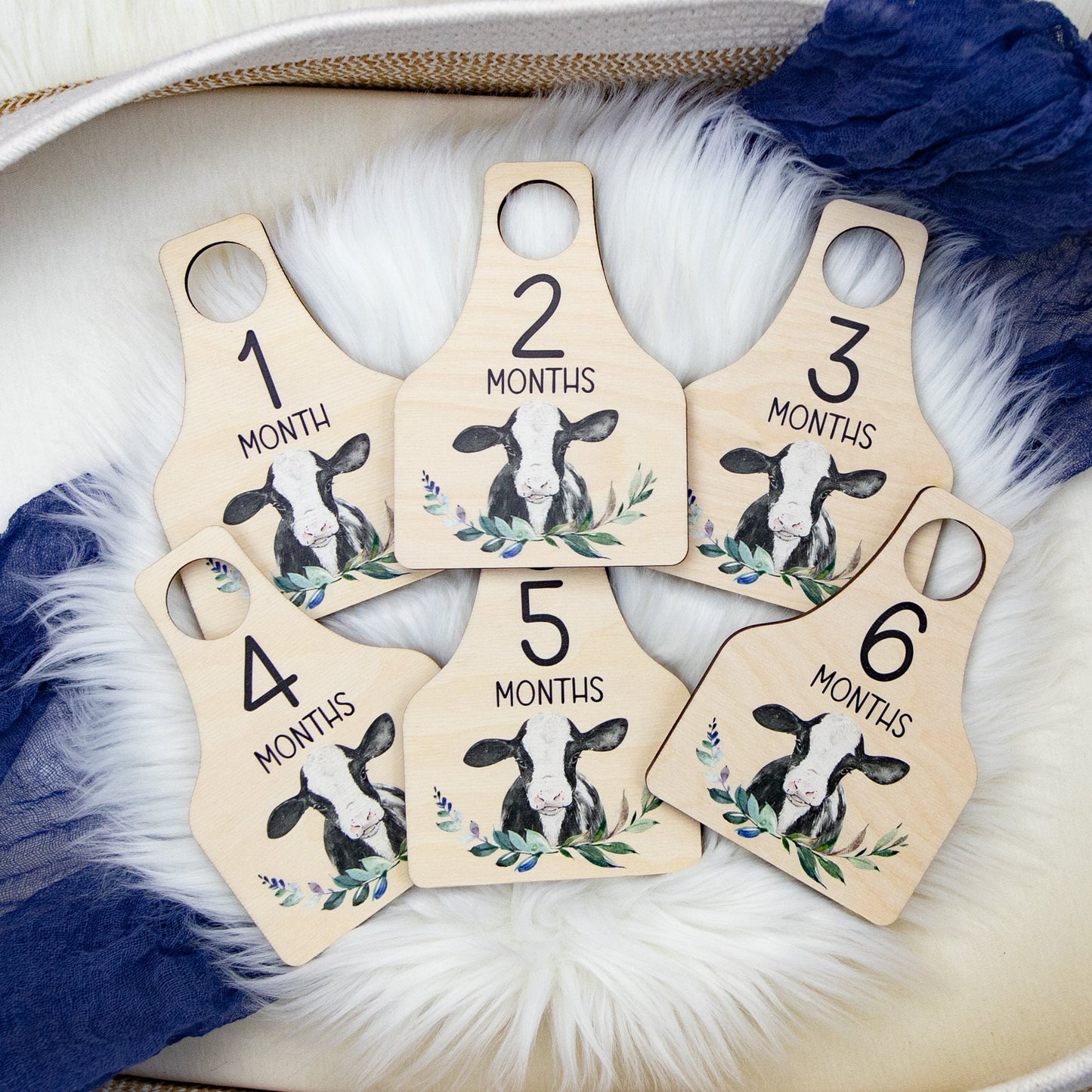 Farm Cow Tag Wooden Milestone Cards