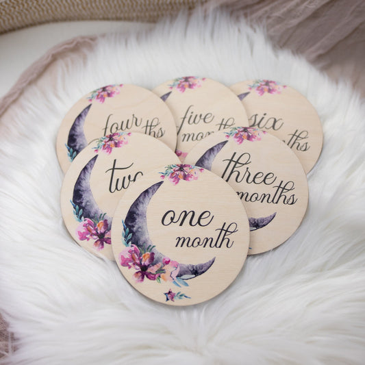 Luna Wood Milestone Cards, Floral Moon, T14