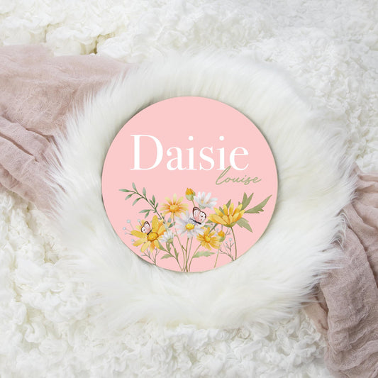 Daisy Floral Round Wood Name Sign, F64