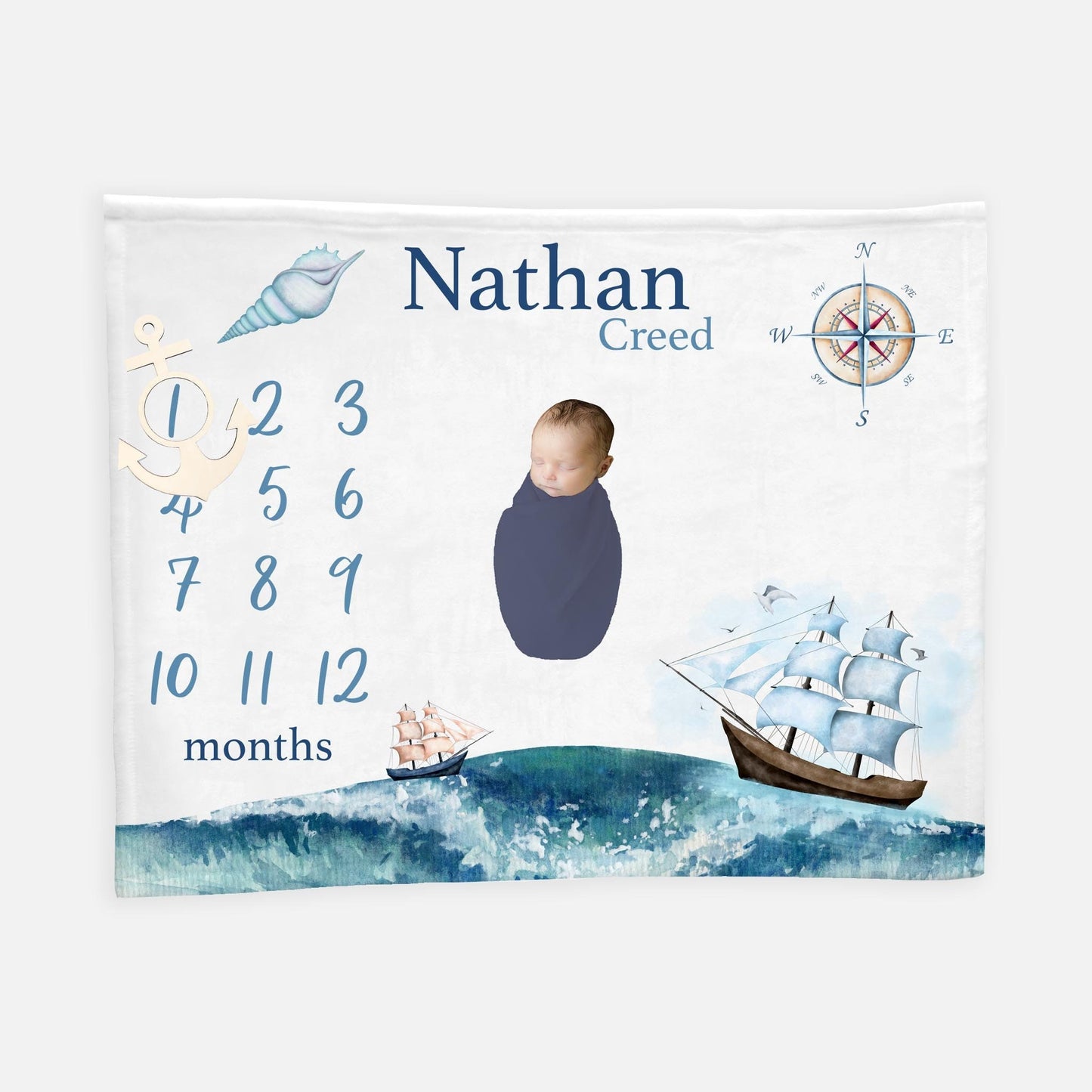 Nautical Boy Milestone Blanket, Ship O21