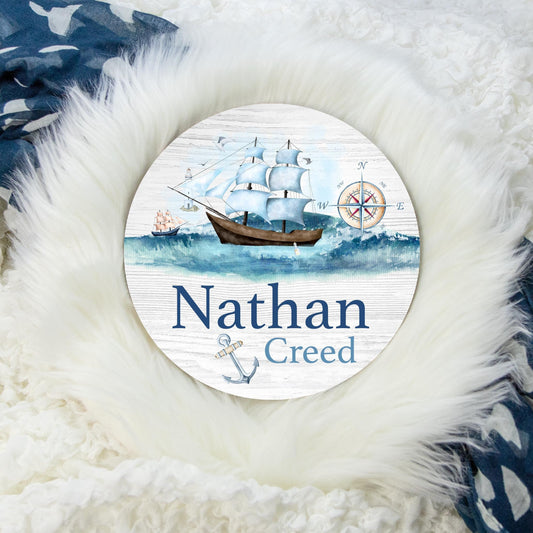 Nautical Round Wood Name Sign, Anchor O21