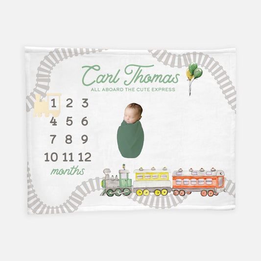 Train Baby Milestone Blanket, Baby Boy Blanket B24