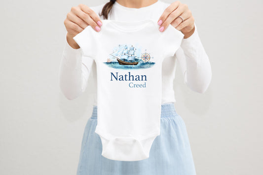 Nautical Baby Bodysuit, Ship Boy O21