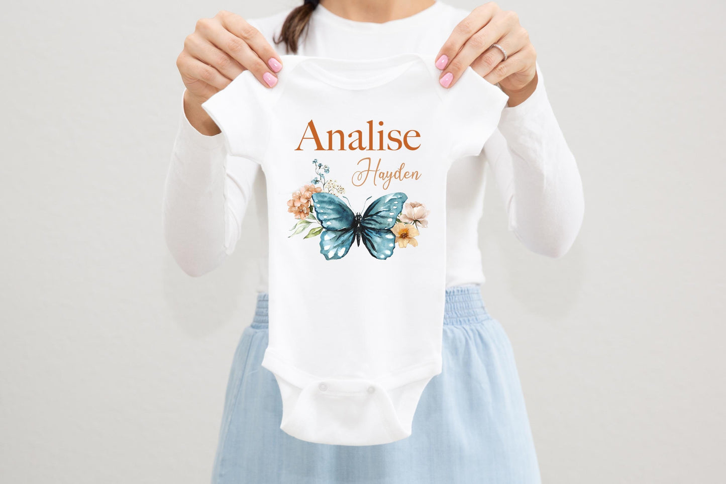 Boho Butterfly Baby Bodysuit, Butterfly Baby Outfit, Baby Shower Gift, Pregnancy Reveal, Baby One Piece, Blue Butterfly Baby Outfit F61