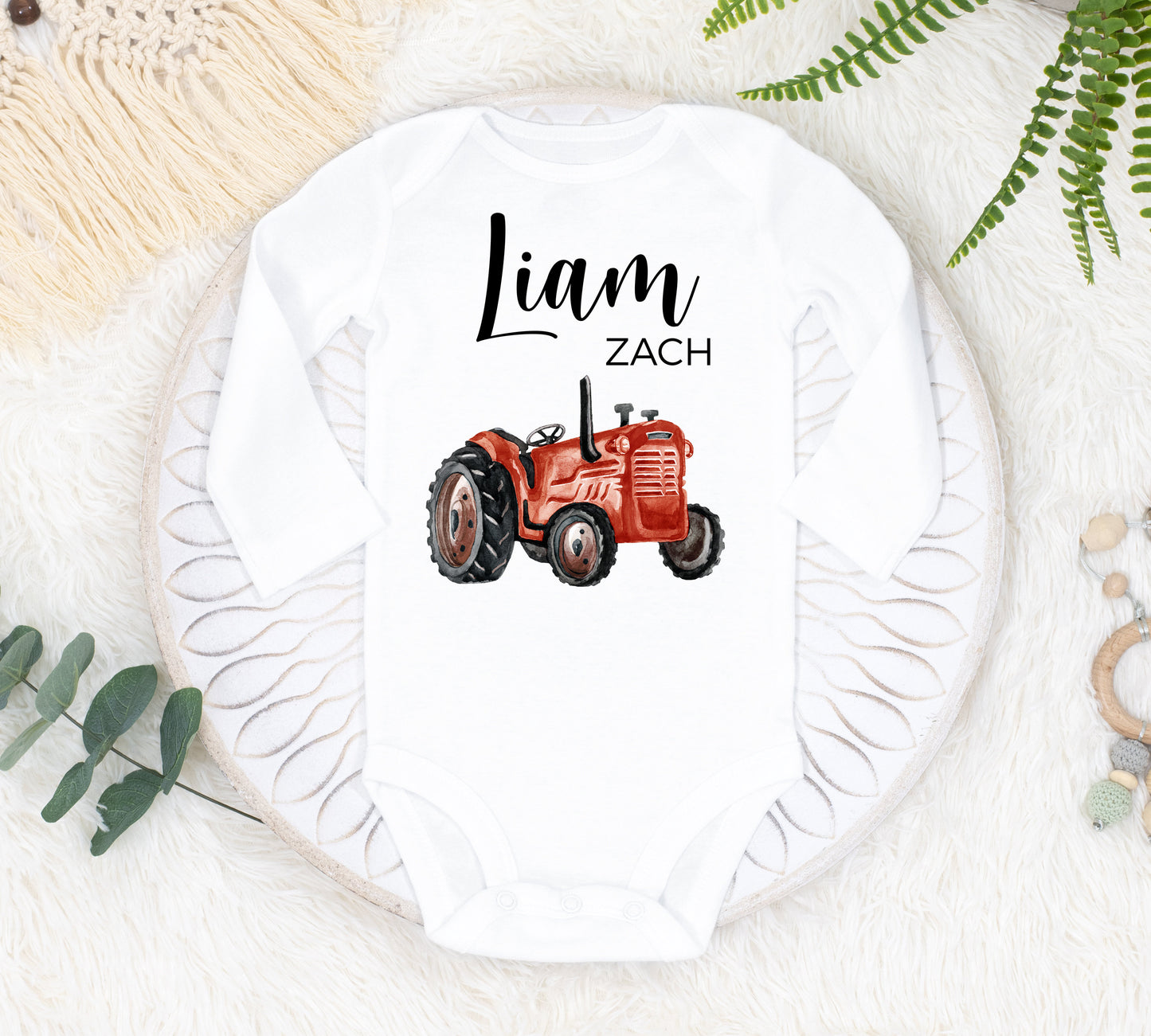 Red Tractor Baby Bodysuit, Farm