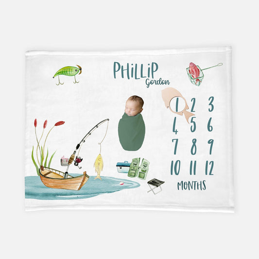 Fishing Baby Milestone Blanket, O24