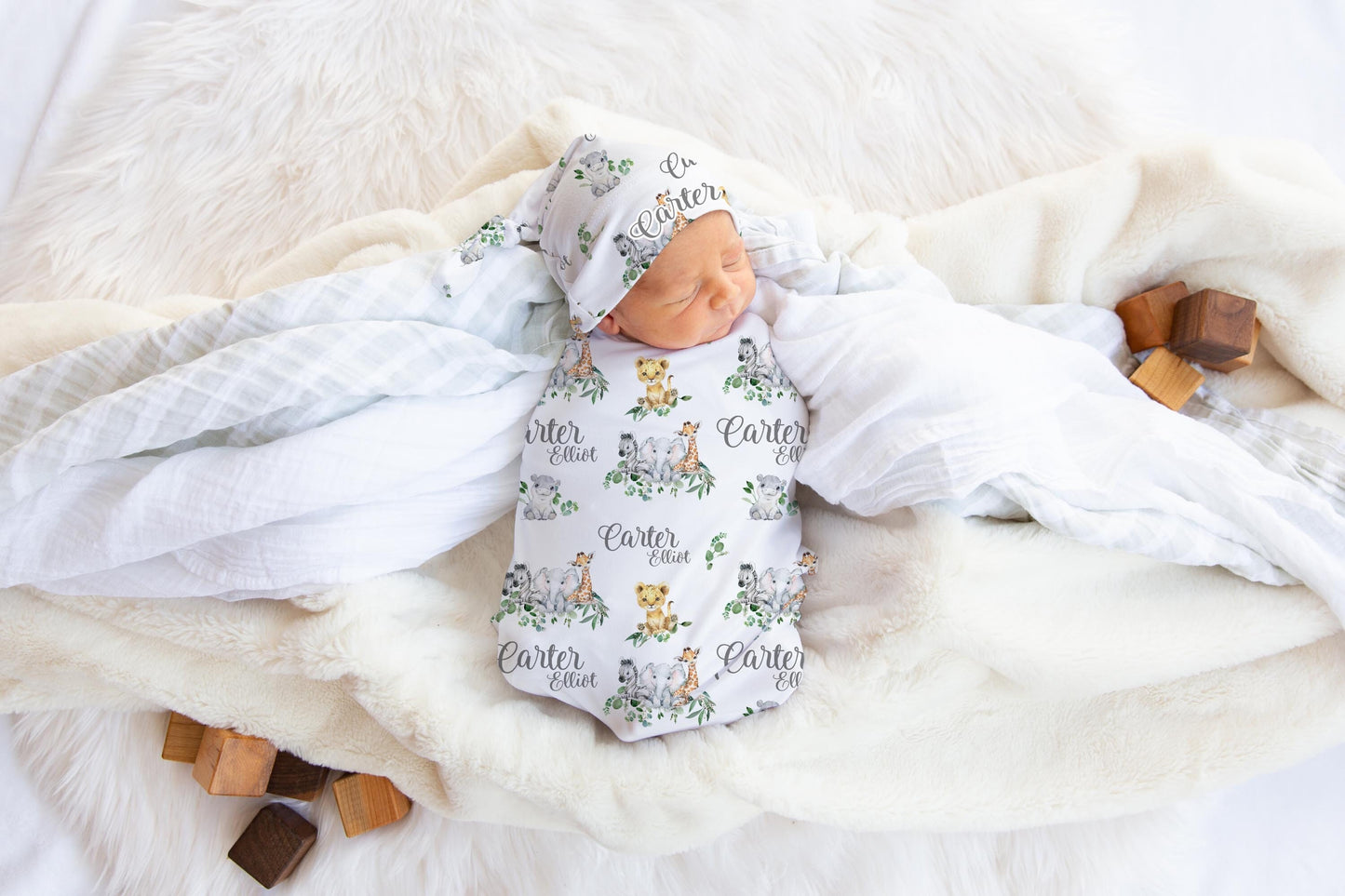 Safari Swaddle Set, Lion, Elephant, Giraffe Nursery S1