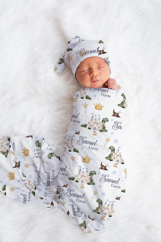 Prince Swaddle Set, Personalized Prince Castle Baby Blanket, B22