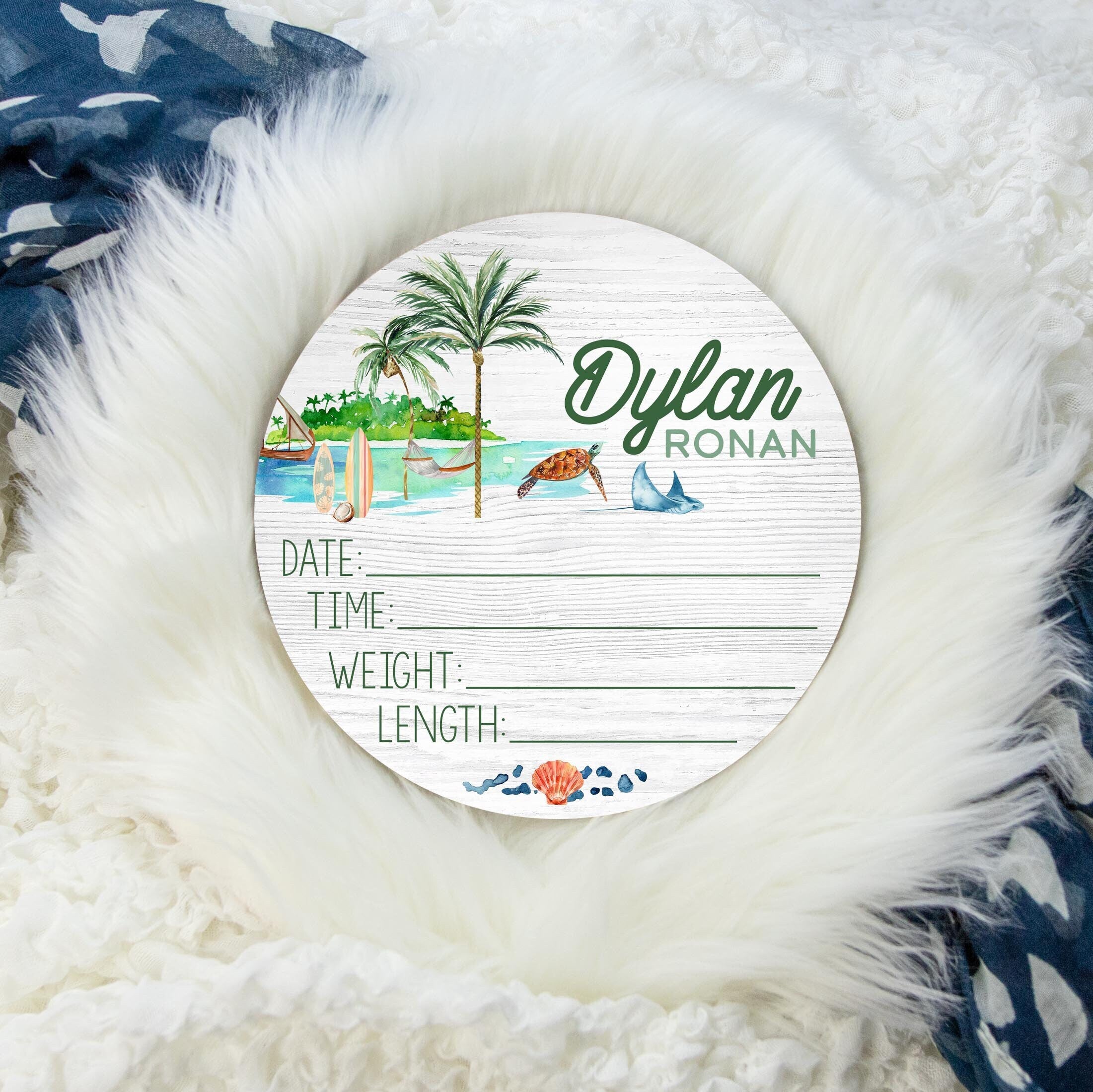 Tropical Wood Birth Stat Sign, Turtle Sign B25 – The Little Blue Lion