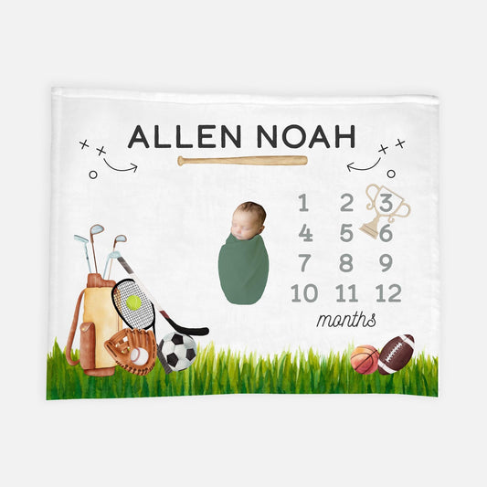 Sports Baby Milestone Blanket, Golf, Soccer, Football Baby Blanket, B26