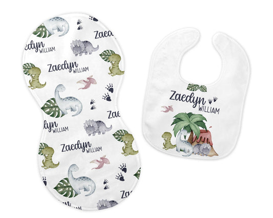 Dinosaur Bib and Burp Cloth Set, B23