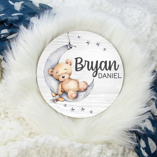 Lullaby Baby Bear Wood Name Sign, Moon B28